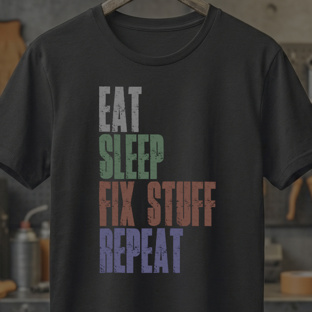 Eat Sleep Fix Stuff Repeat – The Ultimate Tradesman Tee