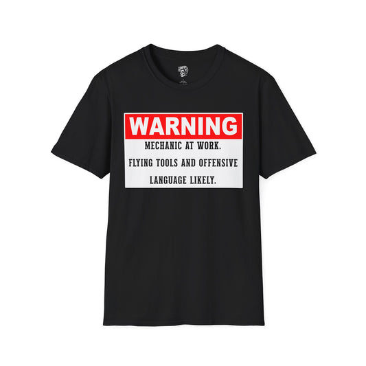 Warning: Mechanic at Work – Flying Tools & Colorful Language Tee